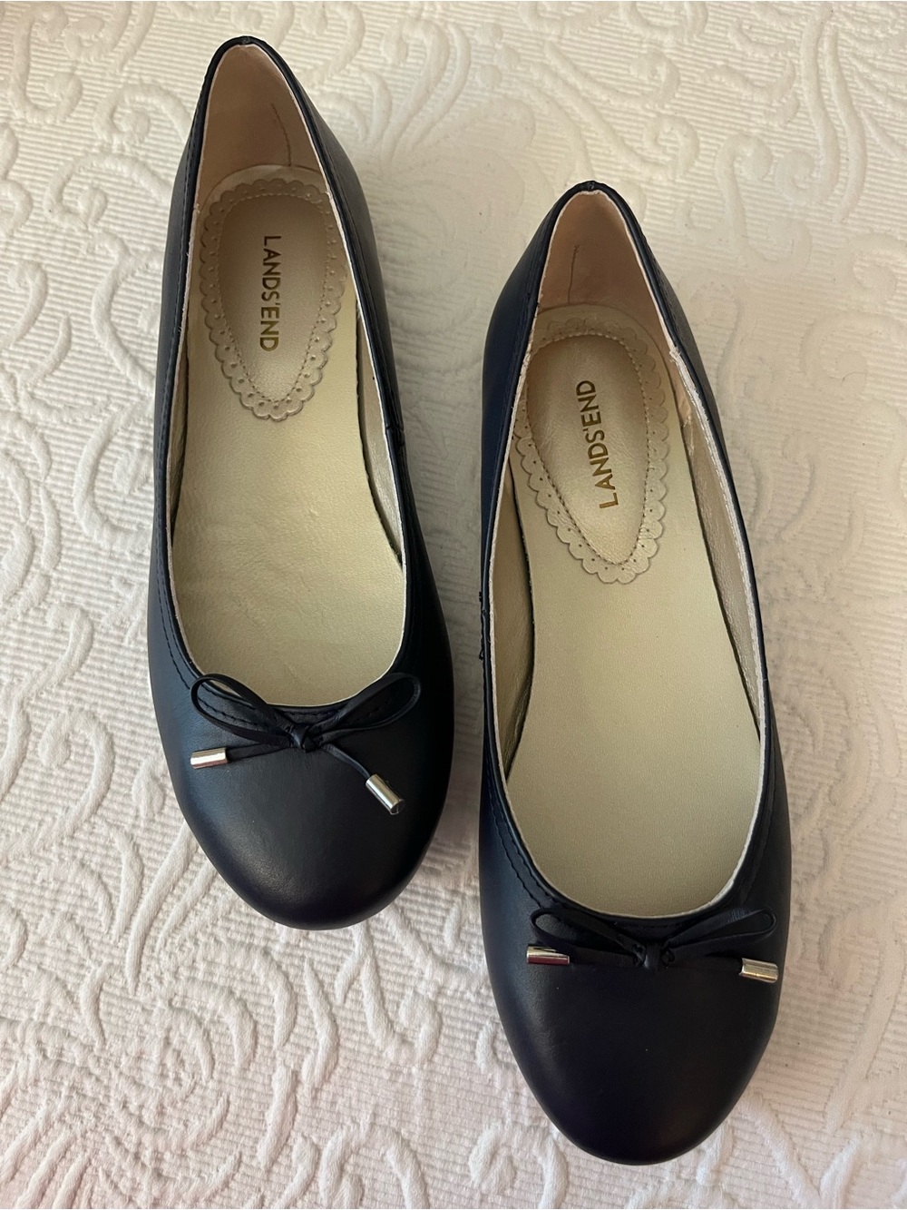 Girls Lands' End Sz 6 Navy Girls' Classic Bow Ballet Flats